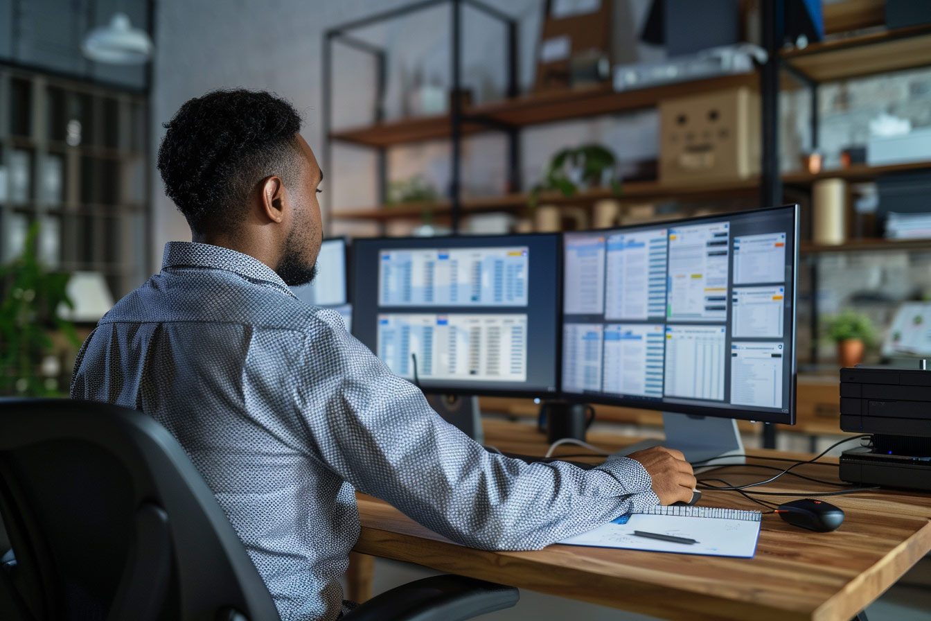IT support technician helping migrate business email accounts in a realistic Hollywood FL office
